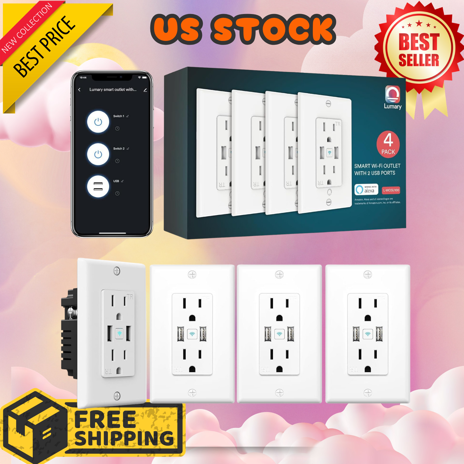 NEW In Wall Smart Outlet 2 USB Ports 2 Plugs 15 Amp ETL FCC Alexa Google gallery