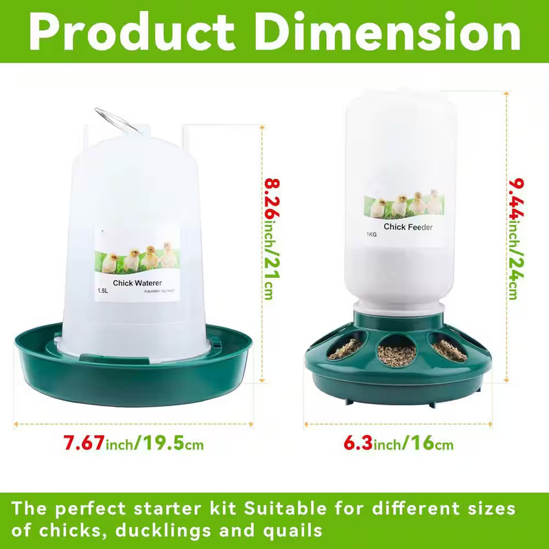 Brooder Chick Feeder & Waterer Set, 0.3 Gal Feeder + 0. 4Gal Waterer, 3 Adjustab gallery