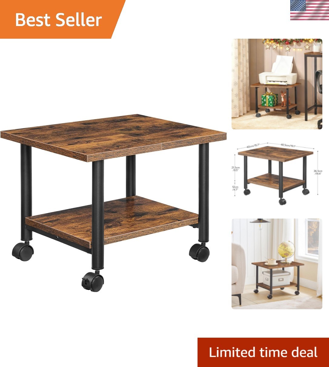 Printer Stand, 2-Tier Industrial Under Desk Printer Cart with Shelf, Mobile H... gallery
