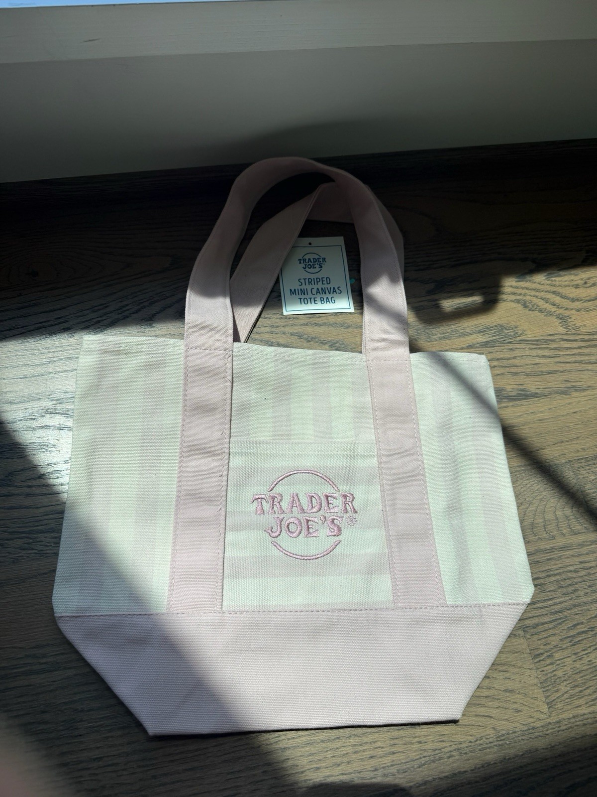 Trader Joe's Limited Mini Canvas Pastel Striped Tote Bag 2026 Pink AUTHENTIC gallery