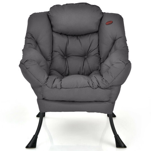 Modern Polyester Fabric Lazy Chair with Steel Frame and Side Pocket-Gray - Color gallery