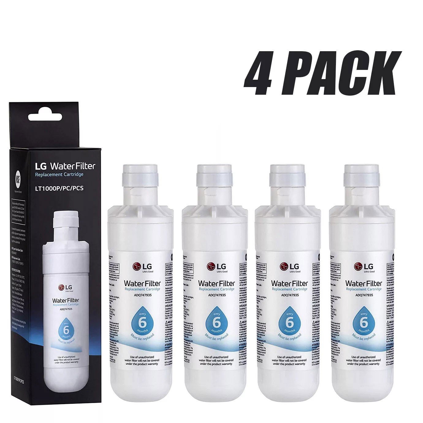 4Pack Replacement Fridge Refrigerator Ice Water Filter LG LT1000P ADQ747935 gallery