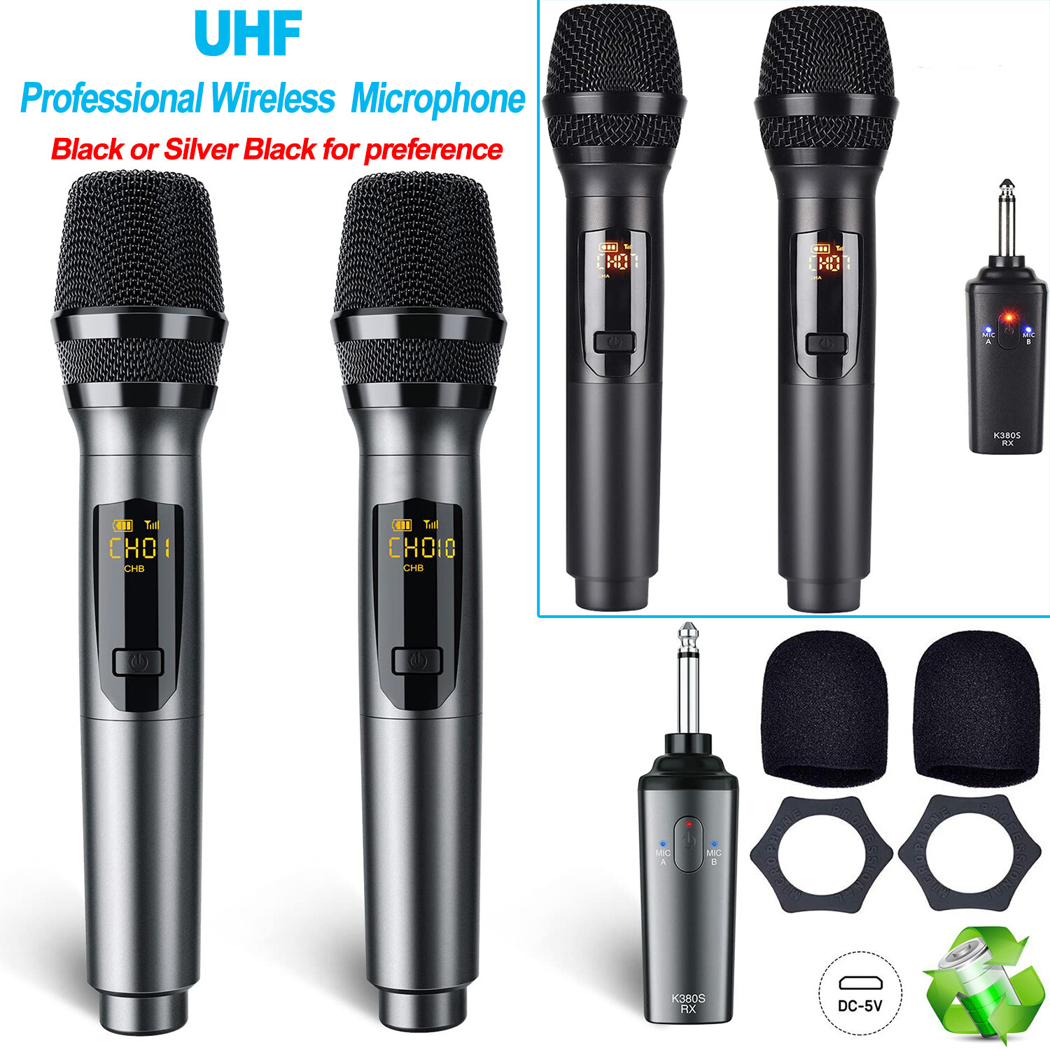 Professional 10Channel UHF Wireless Dual Microphone Cordless Handheld Mic System gallery