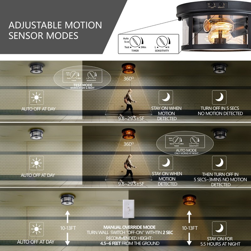 Front Porch Light Ceiling Mount Adjustable Sensor 2-Light Black Ceiling Light gallery