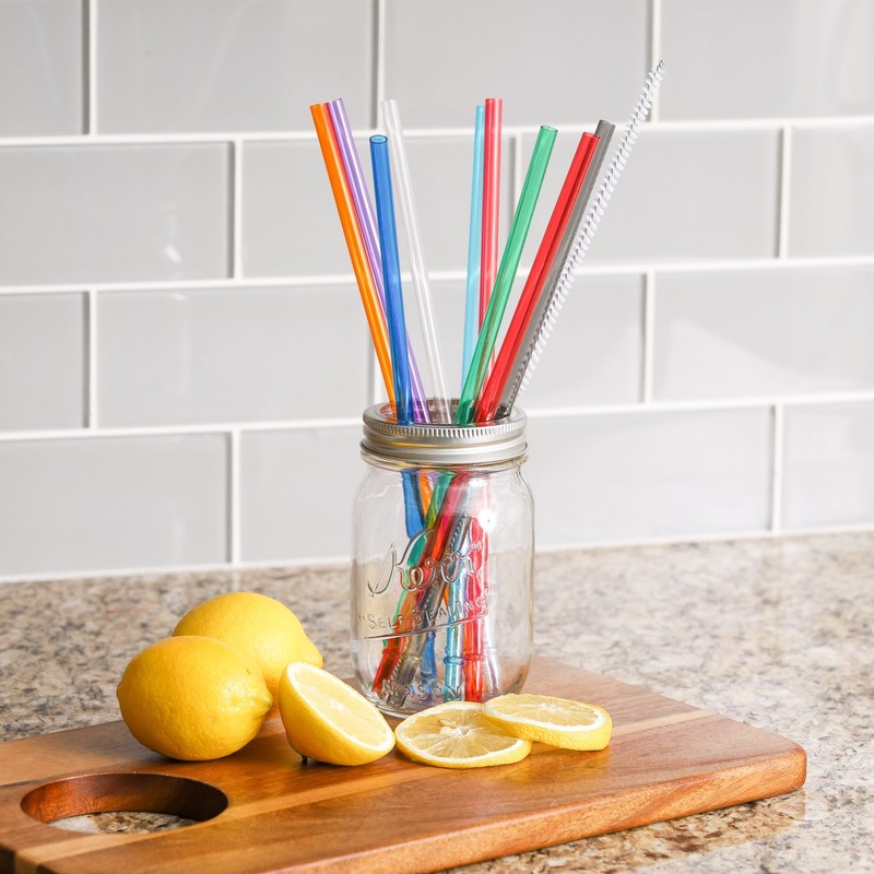 10.5" / Rainbow Colored Replacement Acrylic Straw Set of 10 /With Cleaning Brush gallery