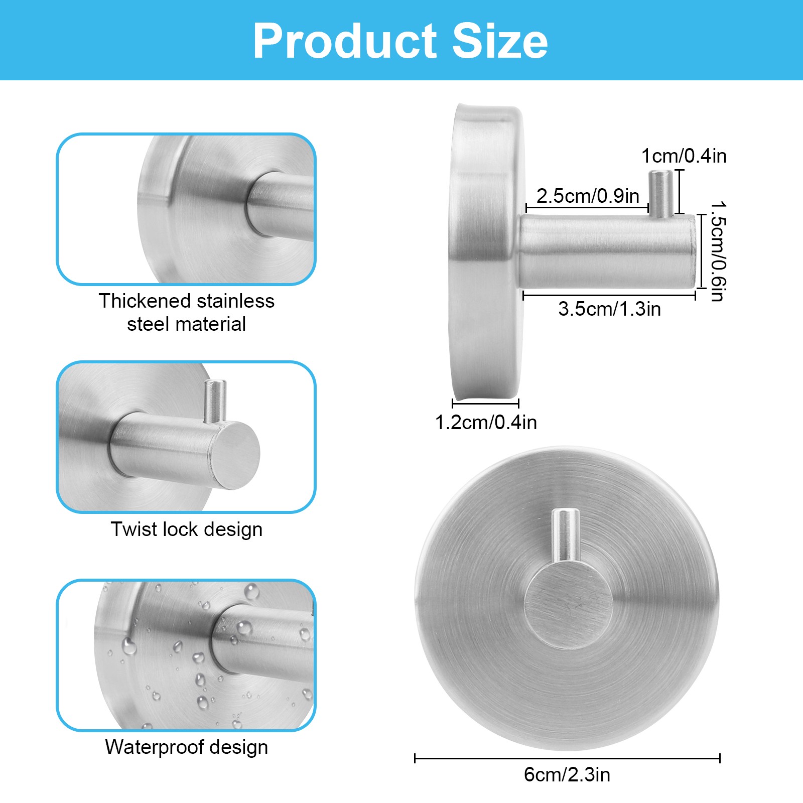 4PCS Heavy Duty Strong Suction Cup Hooks Stainless Steel Wall Hanger No Drilling gallery