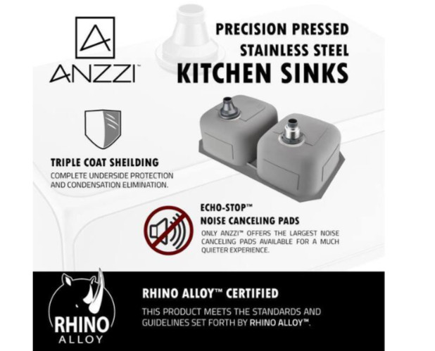 Anzzi MOORE Series Undermount Stainless Steel 32" 0-Hole 2-Bowl Kitchen Sink gallery