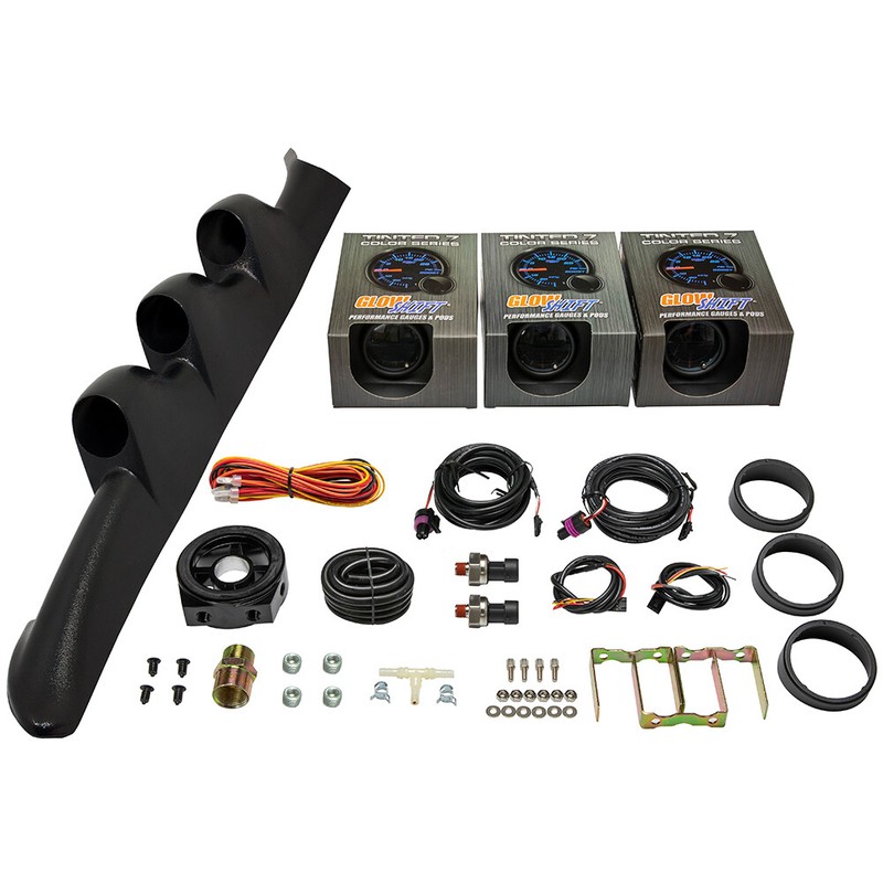 GlowShift Boost, Oil PSI & Fuel Pressure Gauges + Pod for 03-04 Ford Mustang