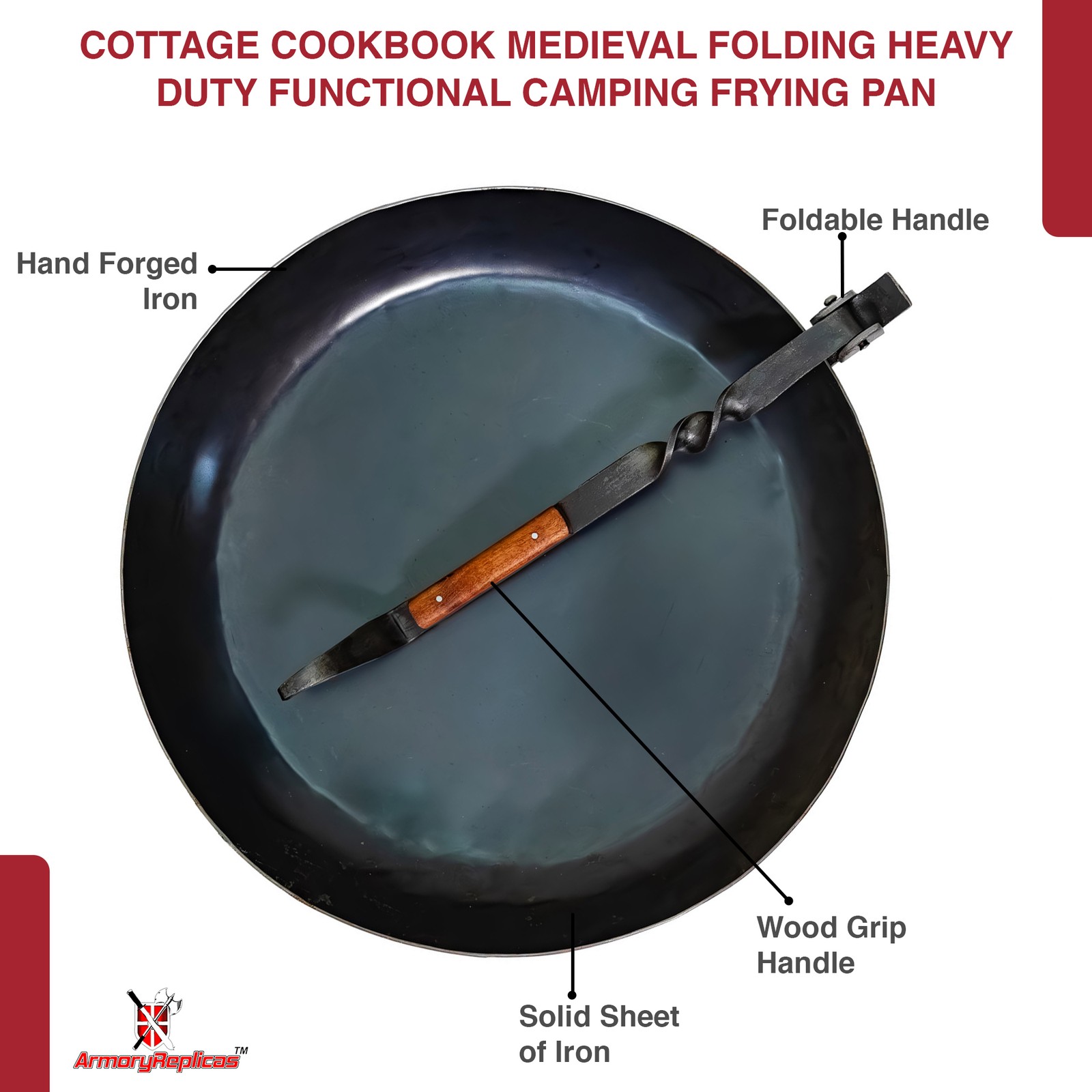 Heavy Duty Functional Medieval Outdoor Camping Hand Forged Folding Frying Pan gallery