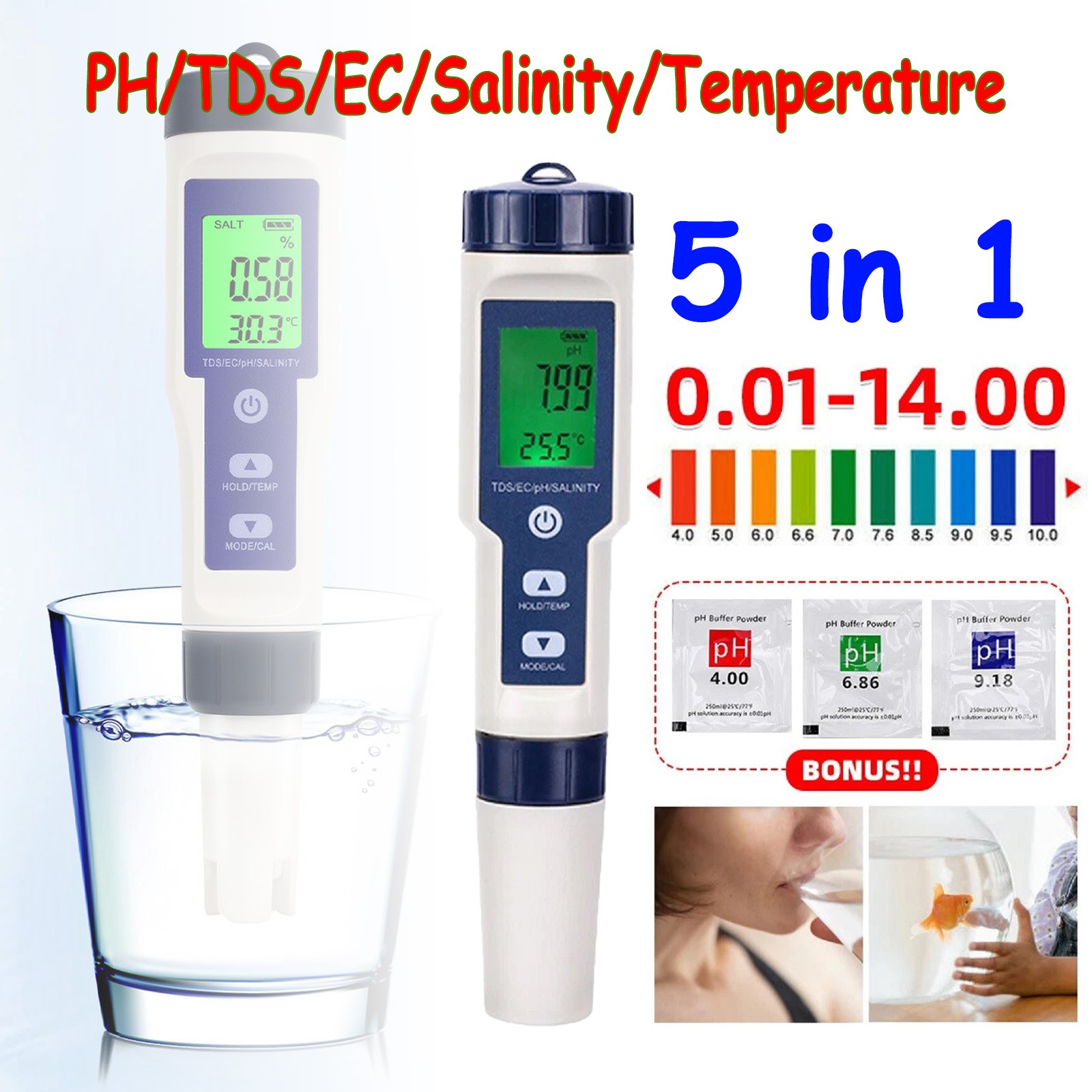 5 In 1 PH/TDS/EC/Salinity/Temperature Digital Water Quality Meter Tester Tool gallery