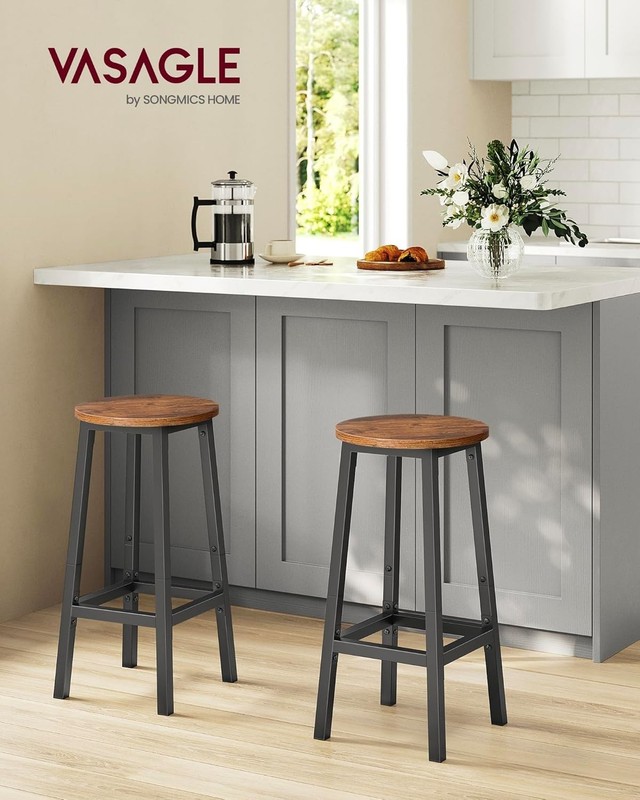 Rustic Brown Counter Height Bar Stools Set of 2 - Easy Assembly Design gallery