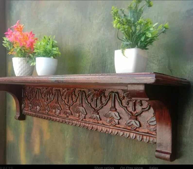 Beautiful Designer carving wood wall shelf/Unique Hand Carved wall shelf Gift gallery