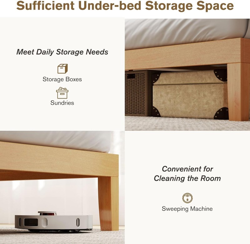 Solid Wood Bed Frame Wooden Platform Bed with Support Slats,Twin Full Queen King gallery