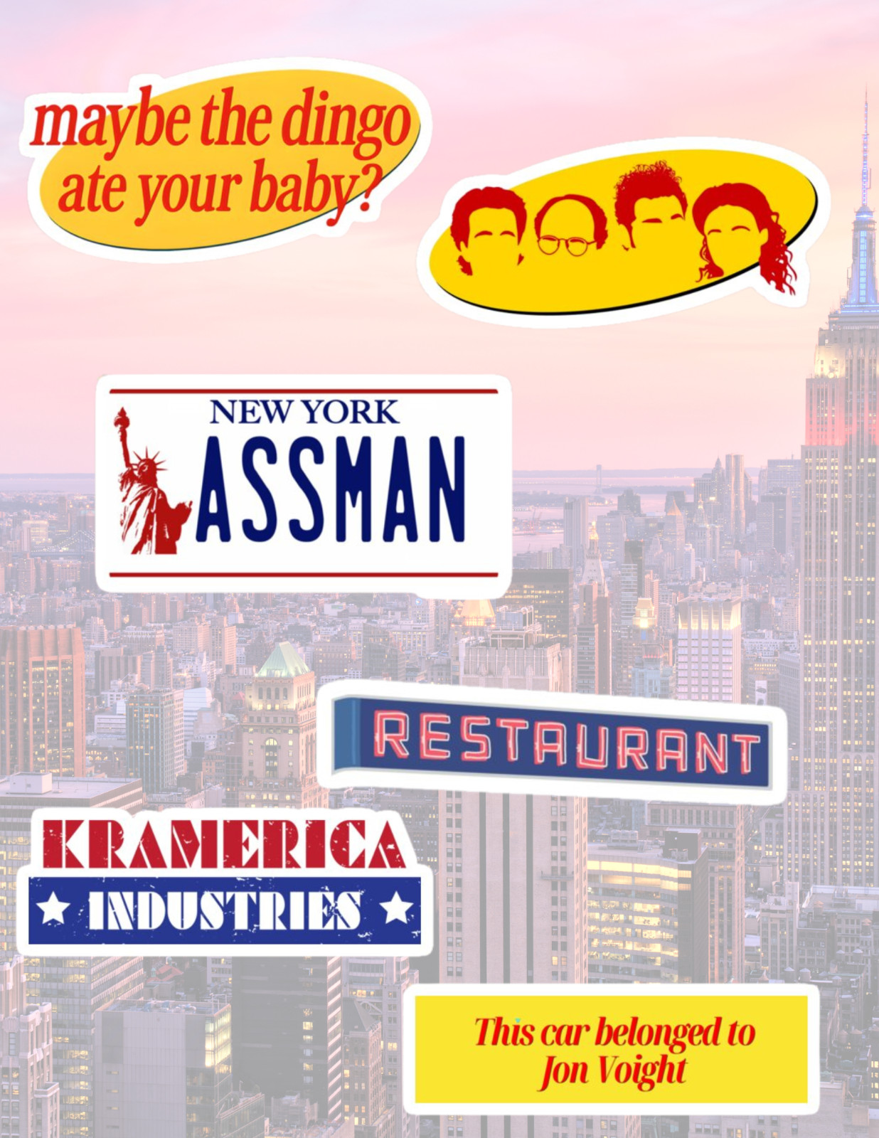 Seinfeld Sitcom Retro TV 6pc Sticker Pack gallery