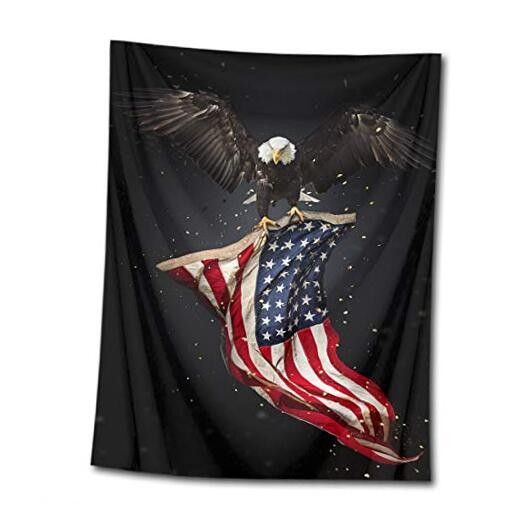 American Flag with Bald Eagle Tapestry Stars and Stripes 60"L x 40"W Black gallery