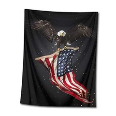 American Flag with Bald Eagle Tapestry Stars and Stripes 60″L x 40″W Black