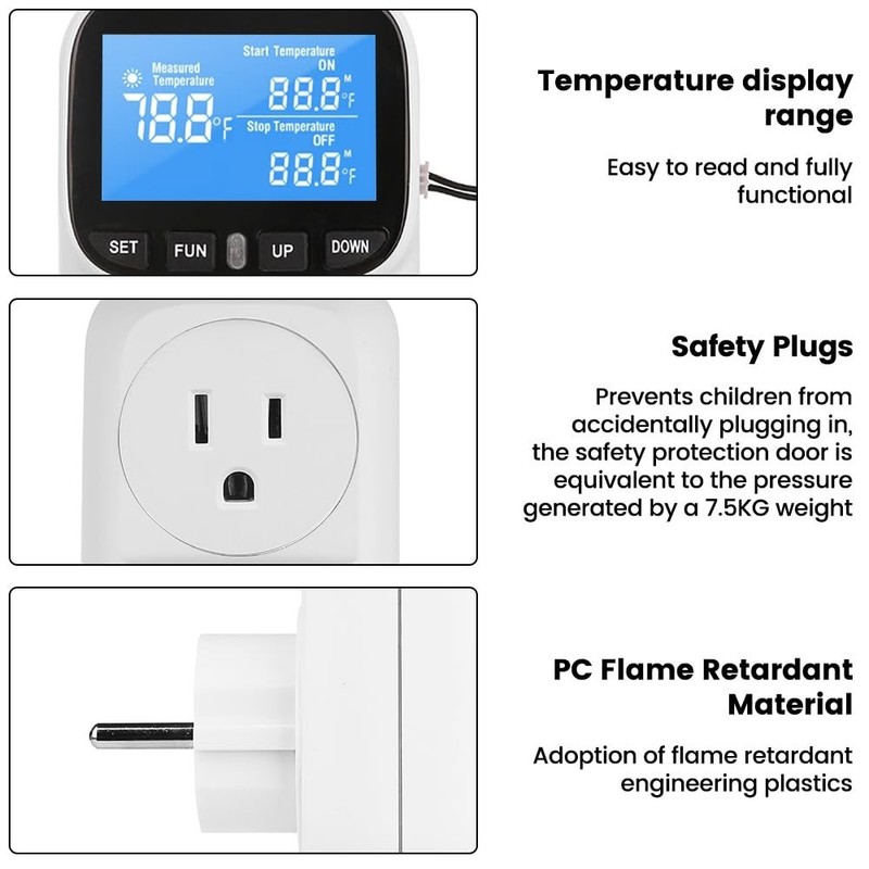 Digital Thermostat Controller 1800W 120V, -104°F to 210°F, Heating & Cooling for gallery