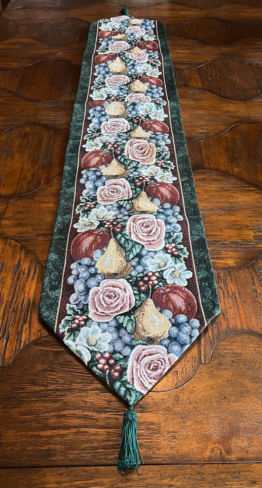 Vtg HOWARD COLLECTION Victorian Christmas Table Runner Tapestry Tassels 12”x70” gallery