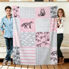 Fox and Cloud Flannel Blanket Soft Cozy Tapestry Napping Travel Use