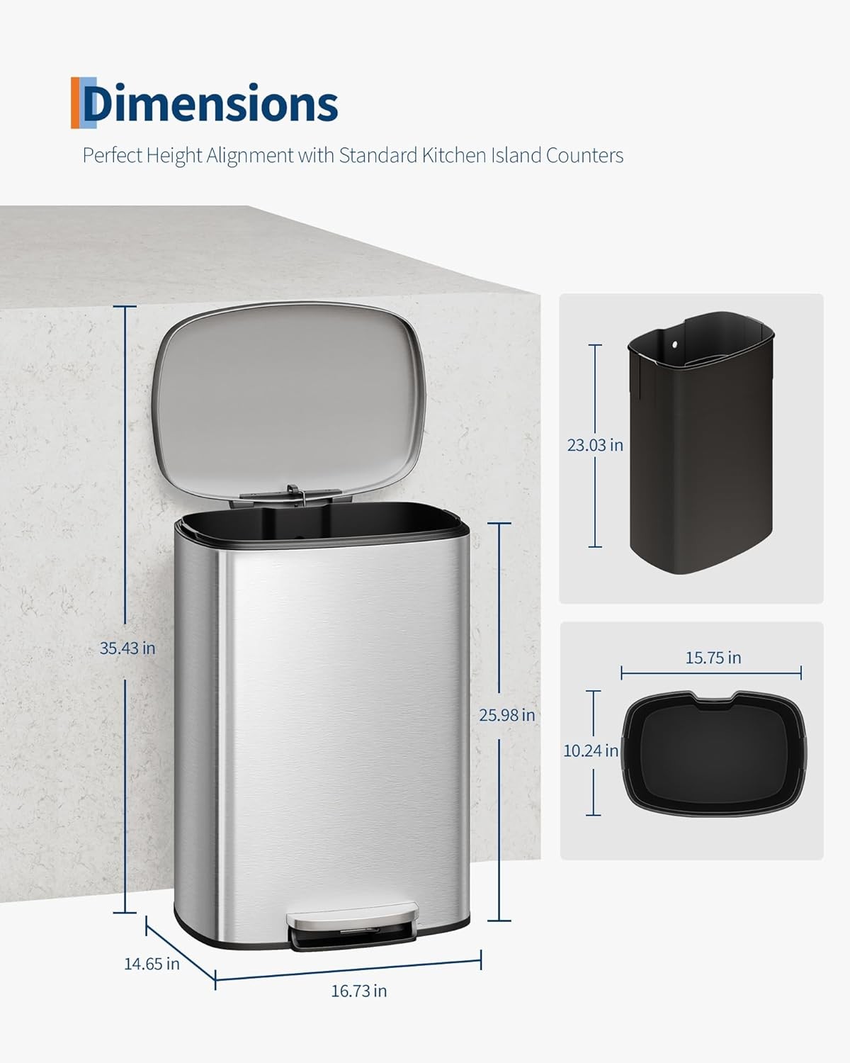 Garvee Step-on Stainless Steel Kitchen Trash Can 13 Gal gallery