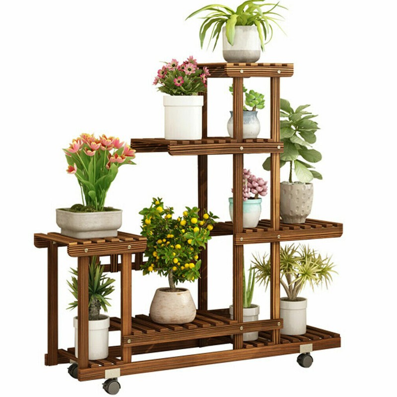 Tall Rolling Plant Stand Multi-Layer Flower Pot Holder Display Shelf Home Garden gallery