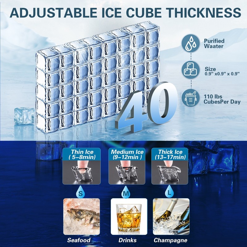 Commercial Ice Maker 90lb Stainless Steel Bar Restaurant Built-in Cube Machine gallery