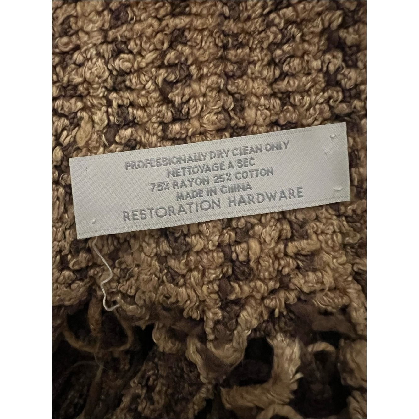 Restoration Hardware 5lb Brown and Blue Chenille Woven Fringe Throw gallery