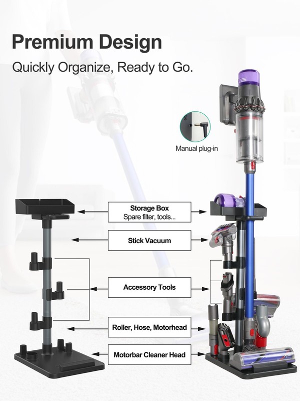 Cordless Vacuum Stand, Adjustable Height, 7 Accessory Holders, Storage , Vac ... gallery