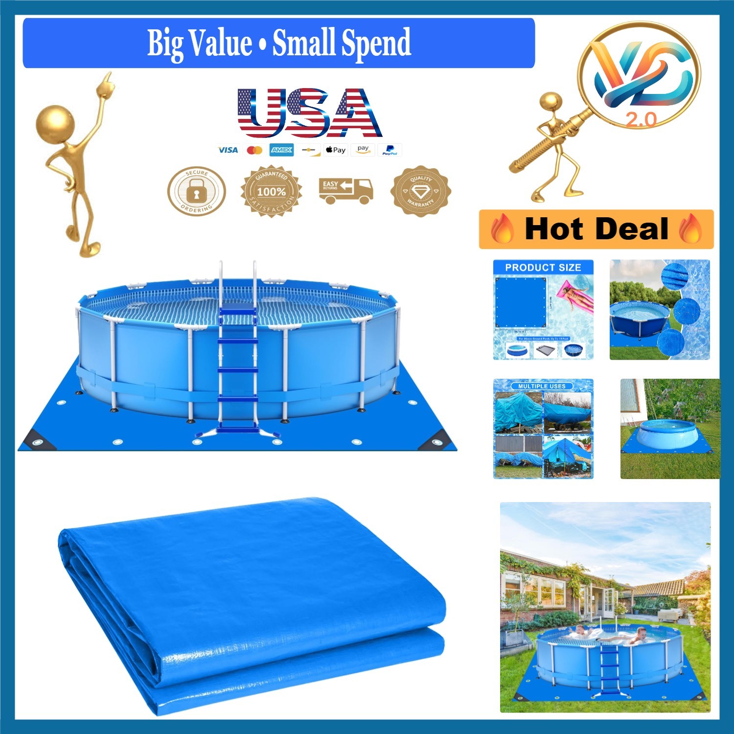 16Ft Square Swimming Pool Ground Cloth Waterproof Heavy Duty Pool Liner Pad gallery