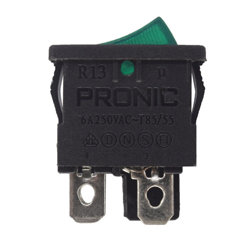1x PRONIC R13 4pin 2position 6A250VAC T85/55 Rocker Power Switch With Green Lamp gallery