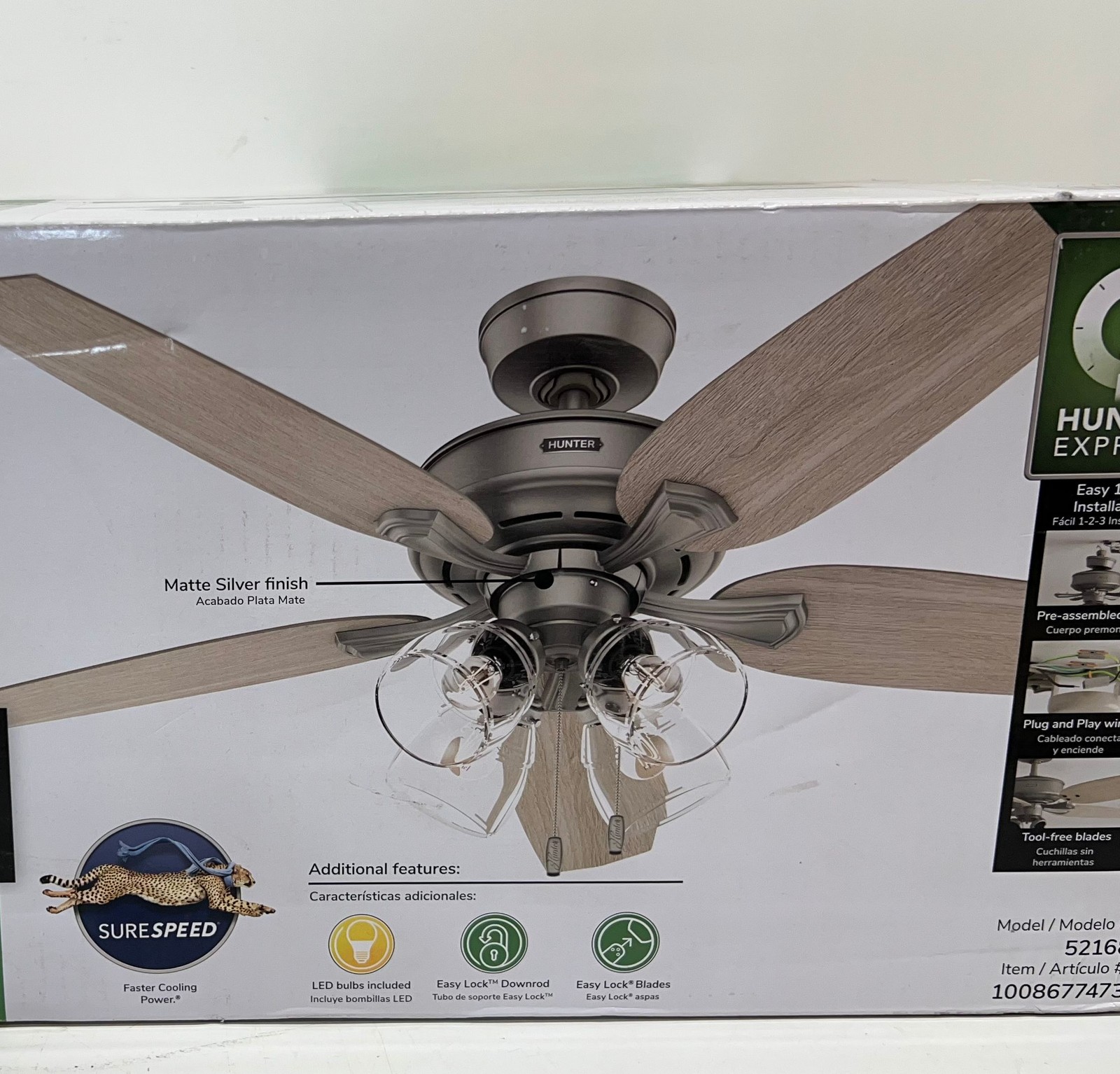 Hunter Channing 52 in. Express Indoor Matte Silver Ceiling Fan with Light Kit gallery