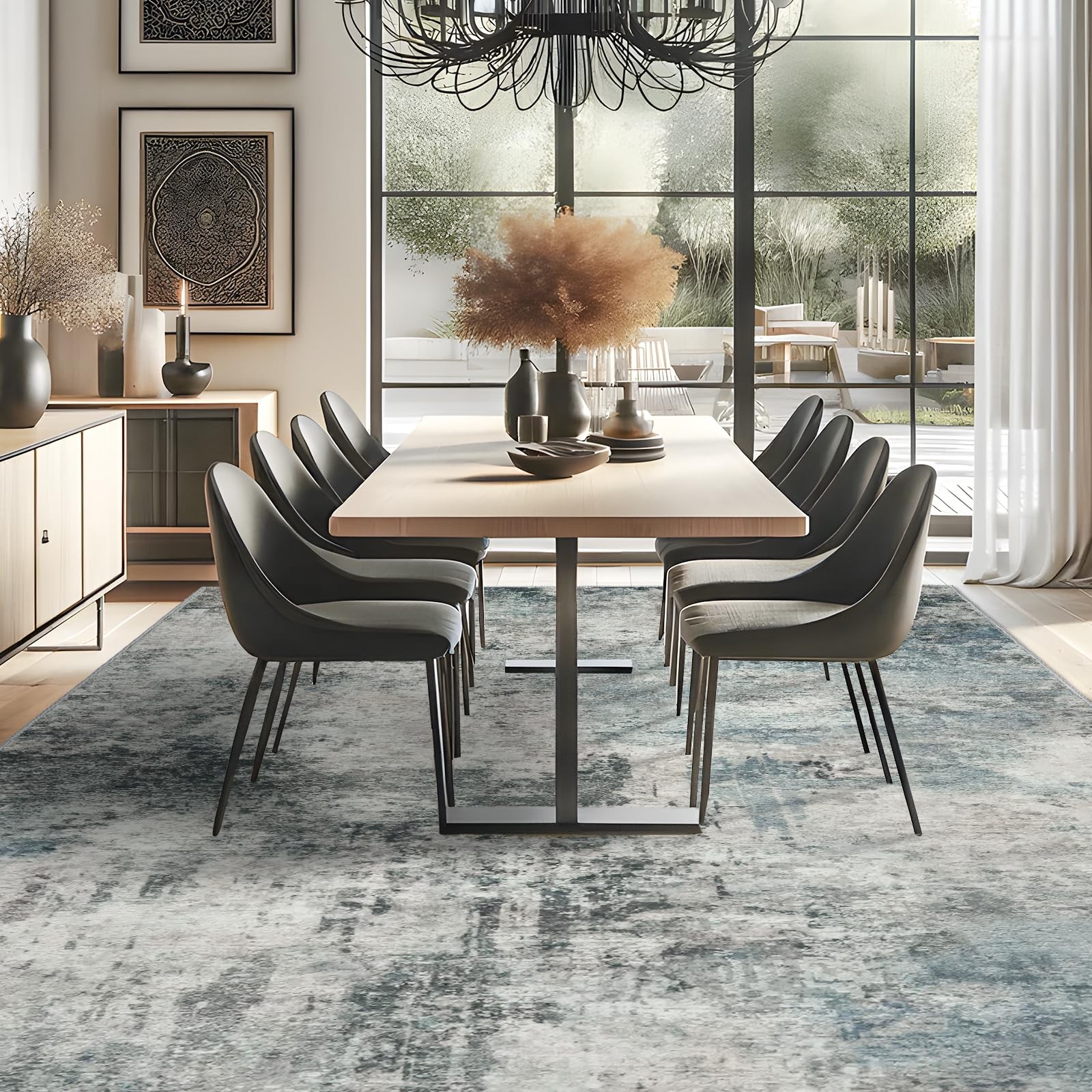 Area Rug 10x14 Washable Stain Resistant Non Slip Backing Blue RUUGME Abstract gallery