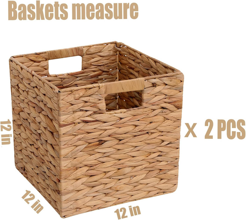 Wicker Storage Basket Foldable Hyacinth Storage Box Set of 2, 12X12X12 Inch - Ha gallery
