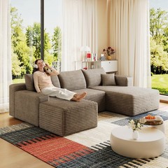 95″ Cloud Sectional Sofa with 1 Ottoman,Modern Minimalist Upholstered Couch