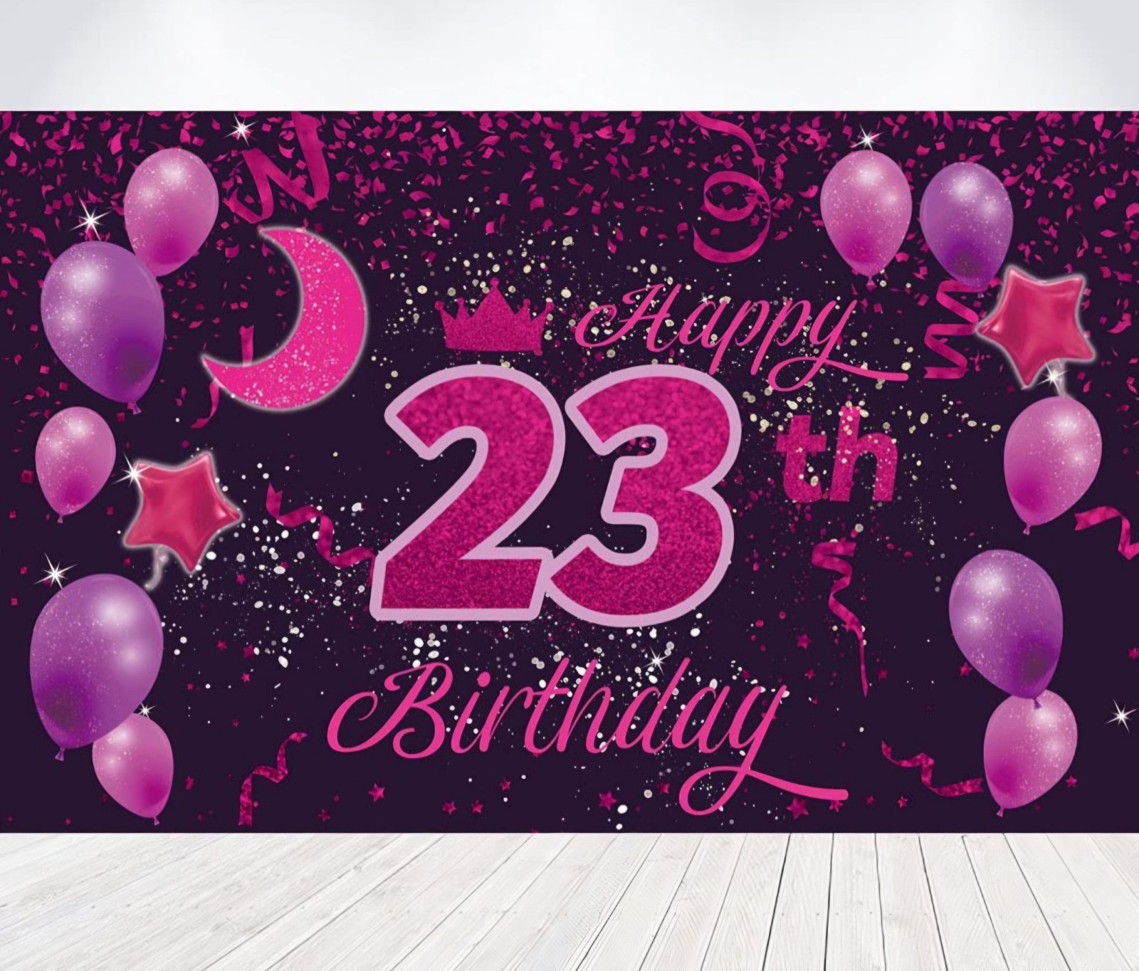 Happy 23th Birthday Backdrop Banner Poster - 185 x 110 cm/ 72.8 x 43.3 inc gallery
