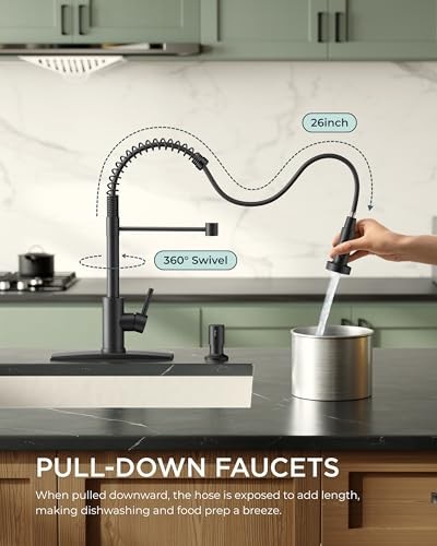 Black Kitchen Faucet with Soap Dispenser, Single Matte Black Transitional gallery