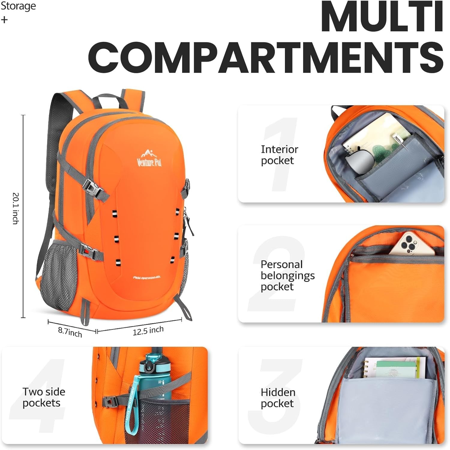 Water Resistant Nylon Hiking Backpack with Multiple Pockets 5