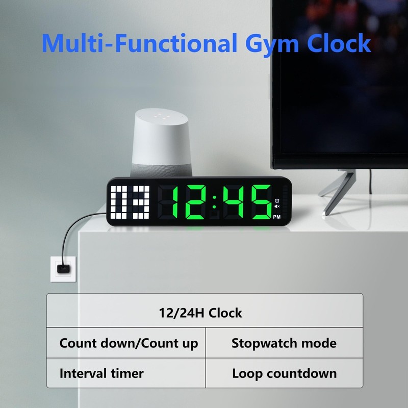 Large 15" Gym Timer Wall Clock - Interval Countdown with Remote for Fitness & Bo gallery