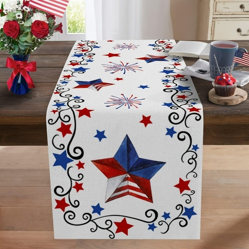 Patriotic Star Fireworks Swirl Table Runner 4th of July Rustic Dining Room Decor gallery