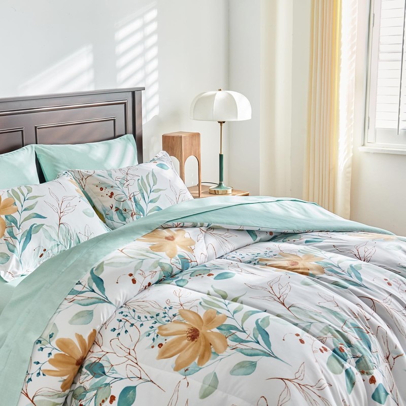 Uozzi Bedding Leaves Comforter Sheet Set White Bed In A Bag 7 Pieces King Size gallery
