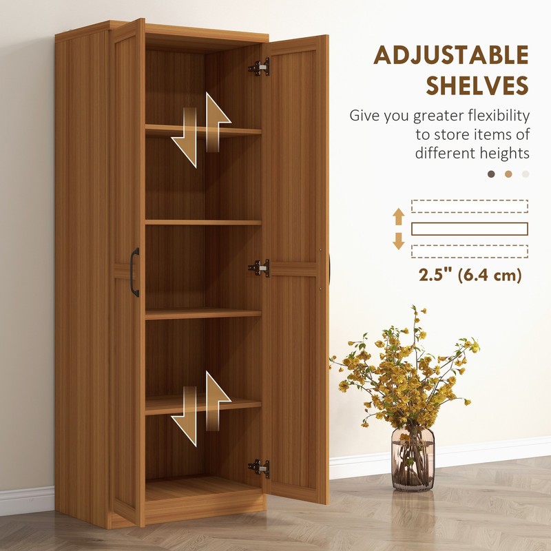 63" Rustic 2-Door Kitchen Freestanding Storage Cabinet Pantry Shelves, Brown gallery