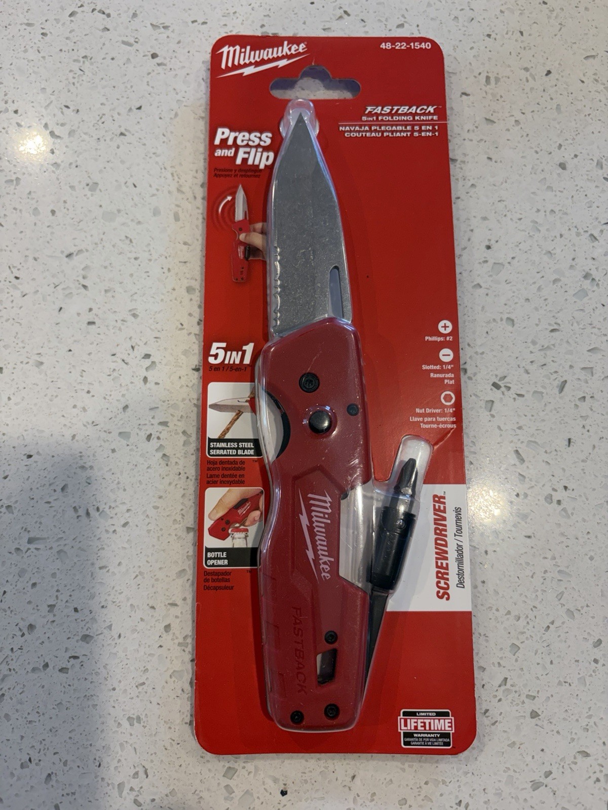 Milwaukee Tool 48-22-1540 Fastback 5-In-1 Folding Knife, New In Seal Package gallery