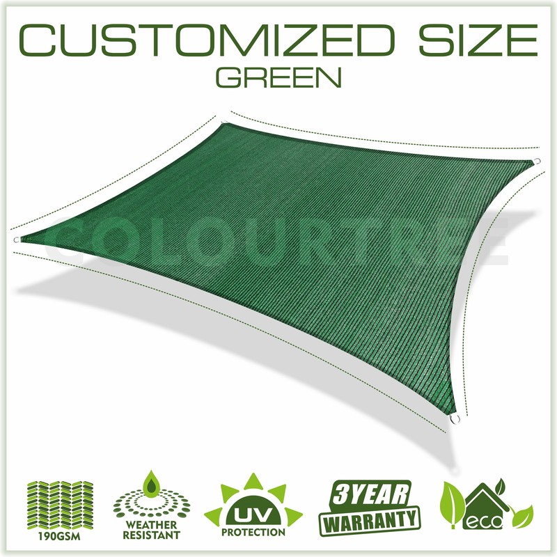 Colourtree Green Custom Size Rectangle Sun Shade Sail Canopy Fabric Cover Patio gallery