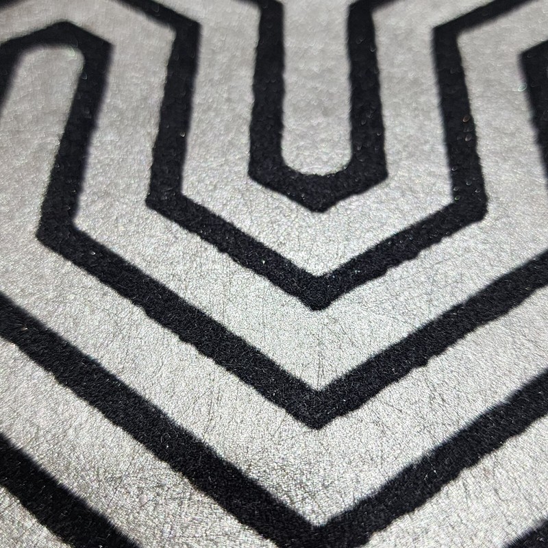 Navy blue foil silver metallic flocking Geo velvet Labyrinth flocked wallpaper gallery