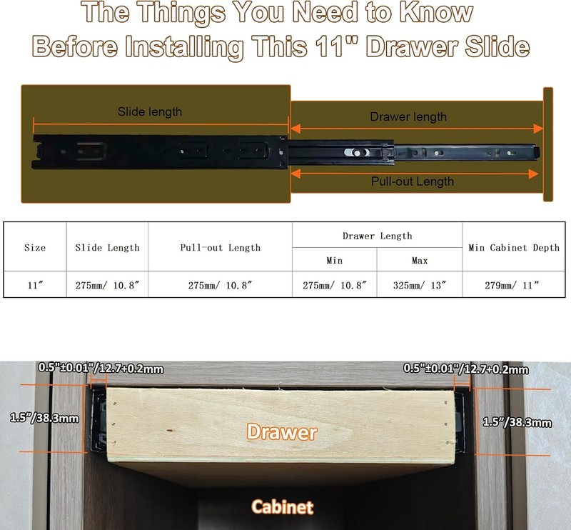 11in Soft Close Drawer Slide Full Extension Ball Bearing gallery