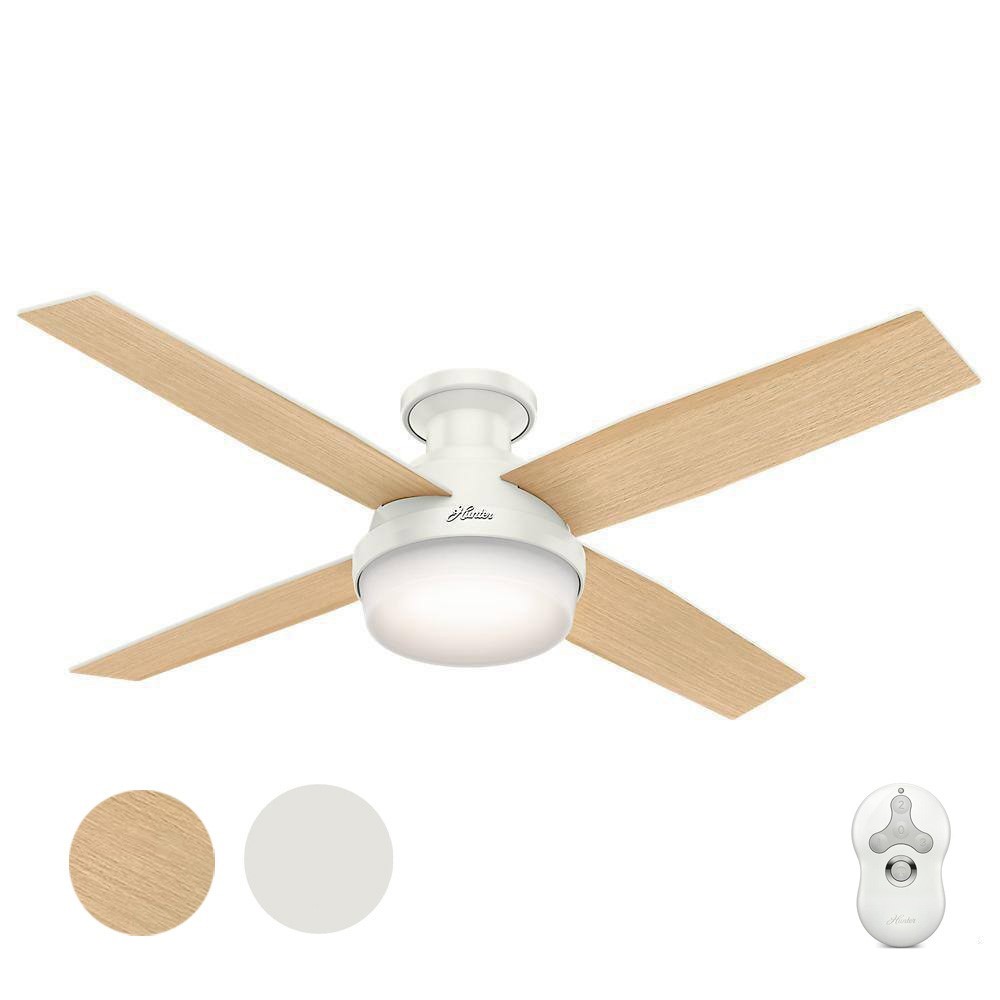 Hunter Fan 52 in Low Profile Fresh White Ceiling Fan with Light Kit and 4 Blades gallery
