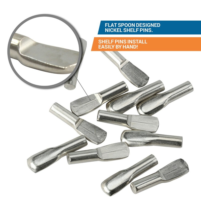 25 Pack 3MM Shelf Pin Spoon Shaped Cabinet Support Pegs Holder Metal Nickel gallery
