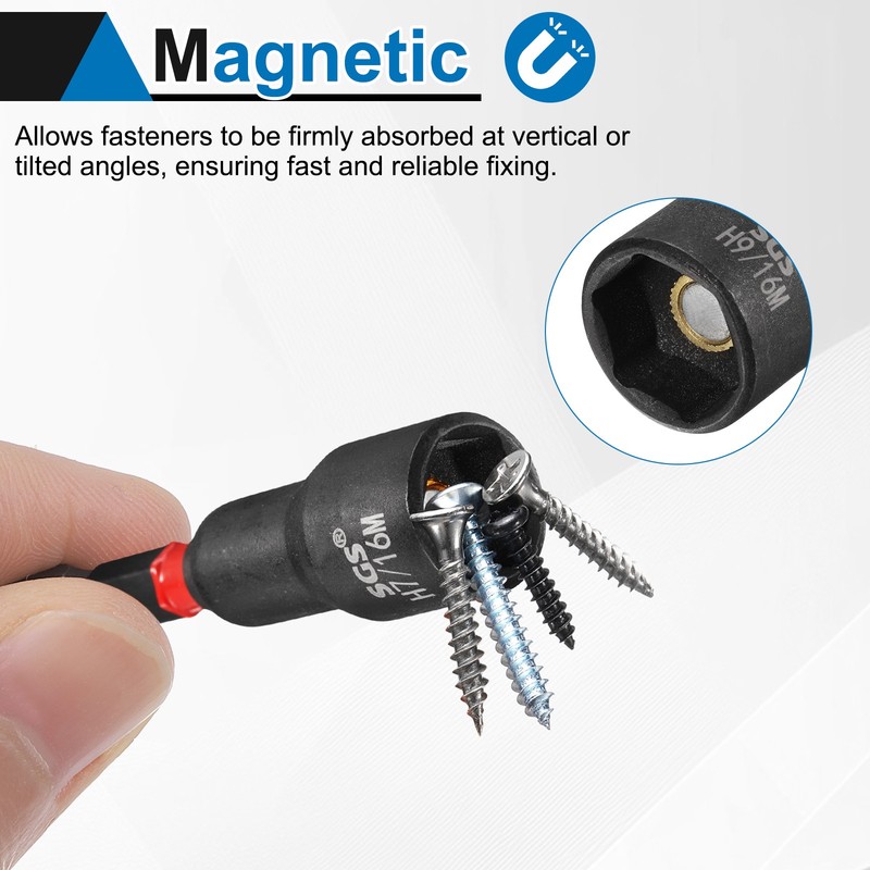 2pcs Nut Driver Drill Bit 9/16" Socket 1/4" Hex Shank 2.56" Length Magnetic gallery