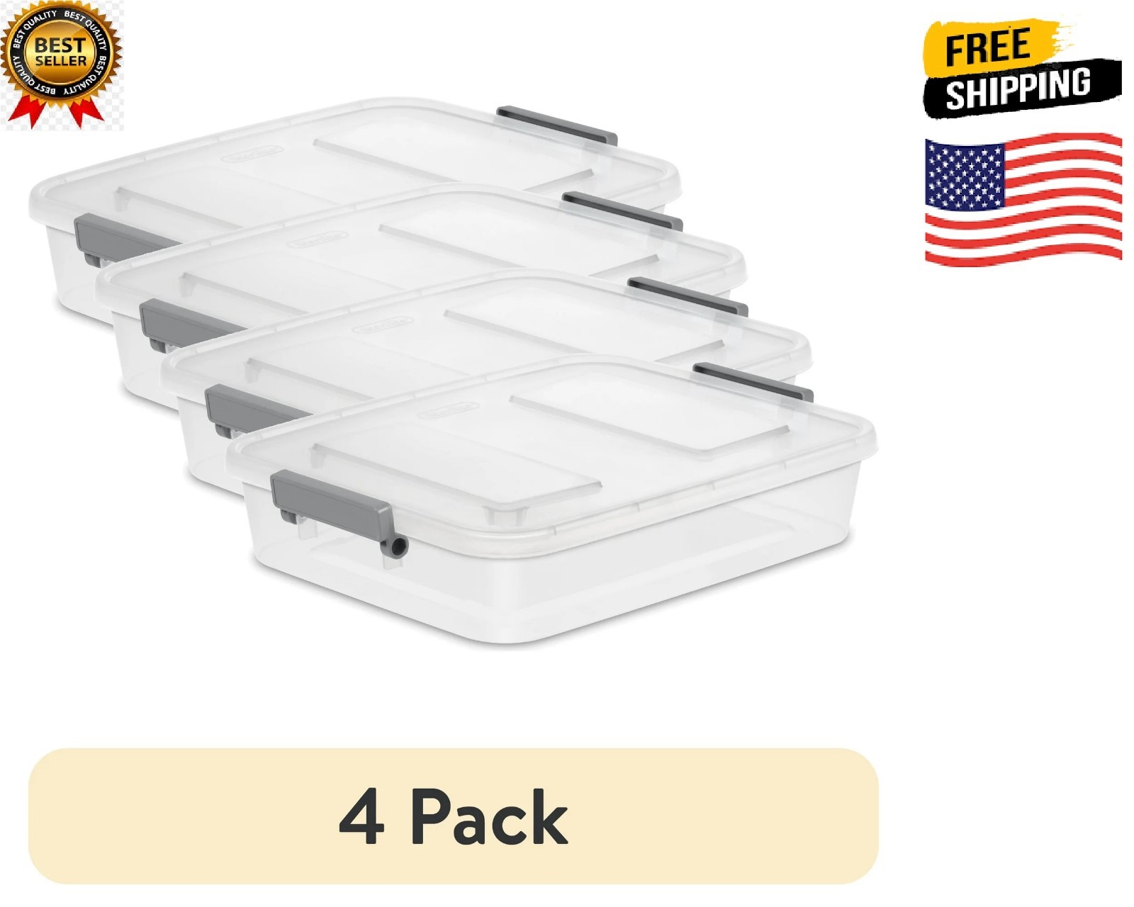 (4 pack) Sterilite Modular Small Storage Bin, 6.2 Quart Latching Clear Plastic S gallery