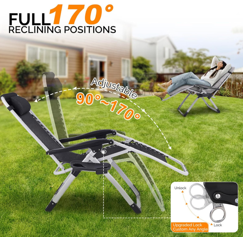 VINGLI Padded Zero Gravity Chair, Lounge Chair with Removable Cushion & Tray gallery
